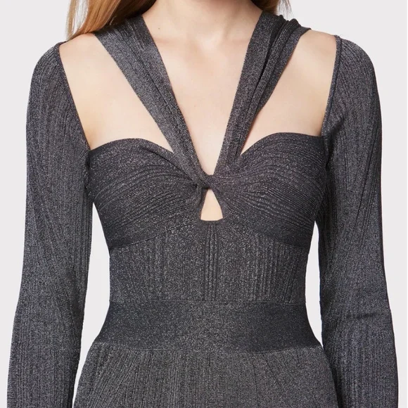 HERVE LEGER VARIEGATED RIB DRAPED METALLIC GOWN - Picture 7 of 7